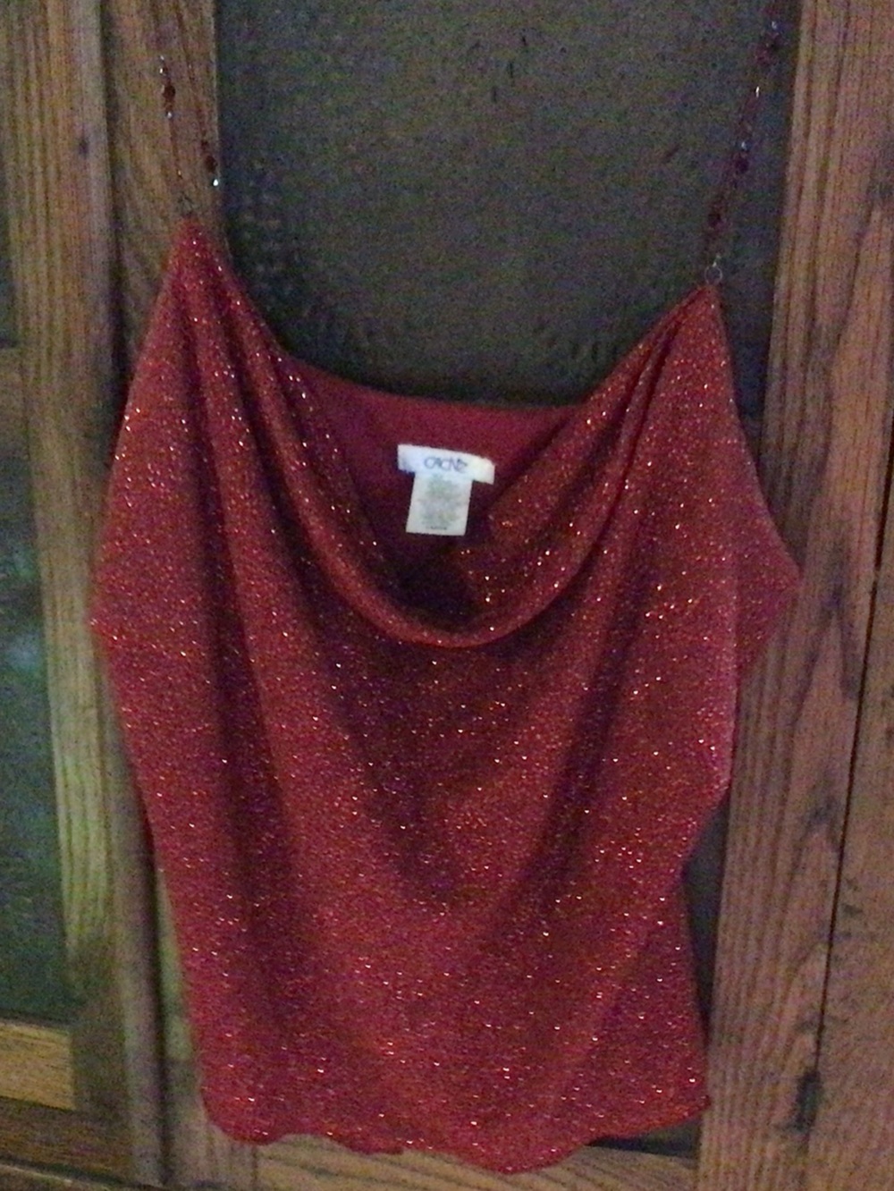 Cache Sparkle Cowl-Neck Red Camisole